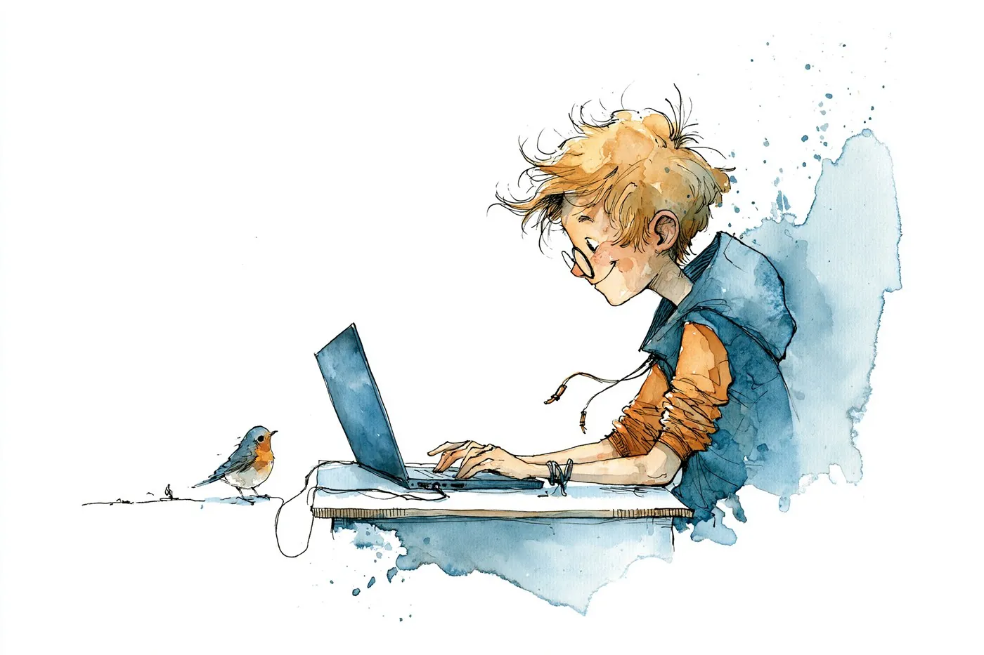 Kind werkt geconcentreerd op de laptop